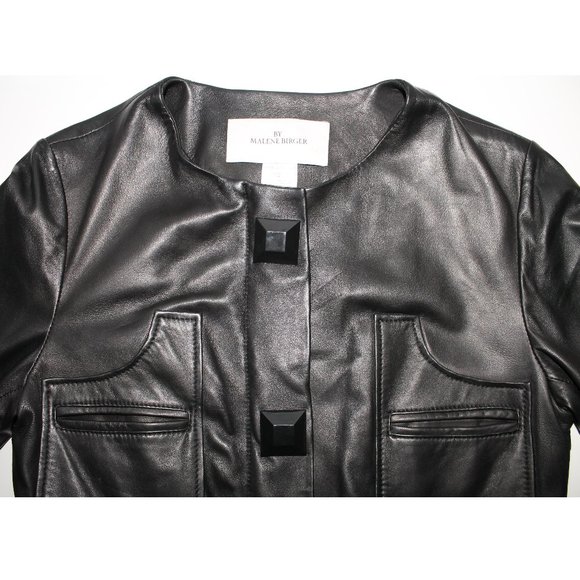 By Malene Birger Long Sheep Nappa Leather Coat / EU 40 Large Black Studs Jacket - Picture 4 of 14